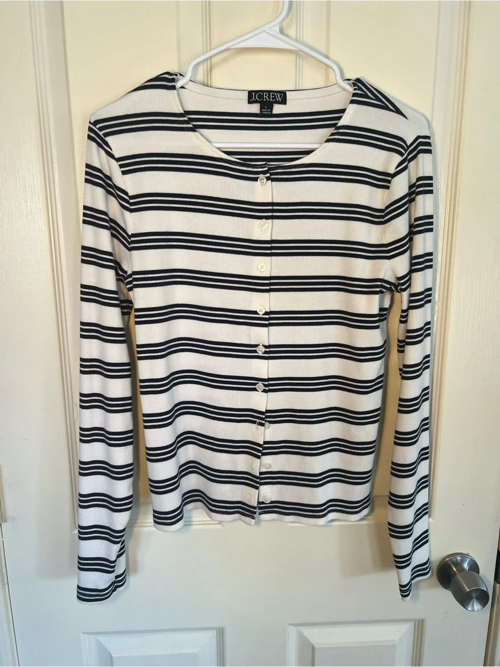 J.Crew Black White Striped Rib Knit Cardigan Top Size Large